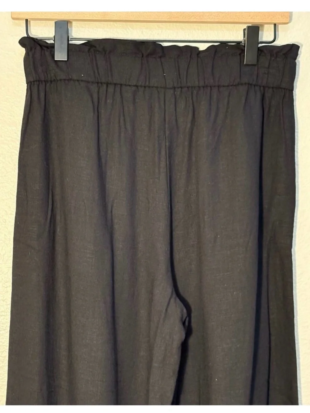 LOFT Linen Blend Black Wide-Leg Pull-On Palazzo Pants